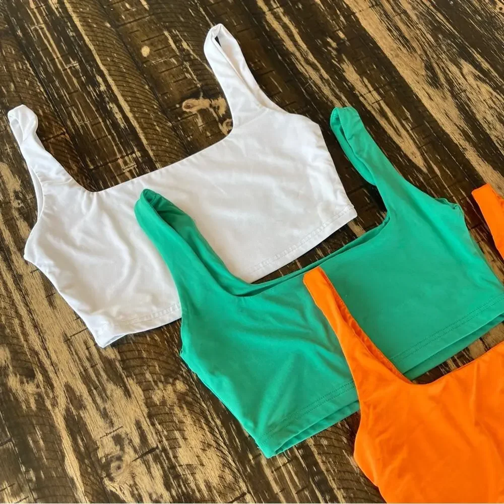 BUNDLE - 3 White Green Orange Crop Top - MEDIUM - Picture 9 of 12